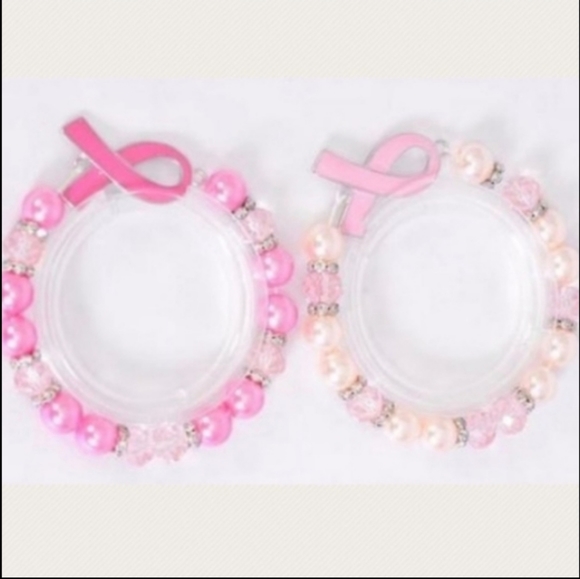 Bracelet Lt Pink Cancer Ribbon Beaded Rhinestone Pearl w/ 1 Cancer Ribb… - Picture 9 of 9